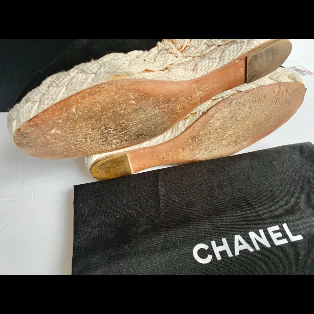💎✨Gorgeous✨💎 Chanel Black Suede Leather Cap Toe Espadrille Wedges Authentic! - Picture 5 of 9
